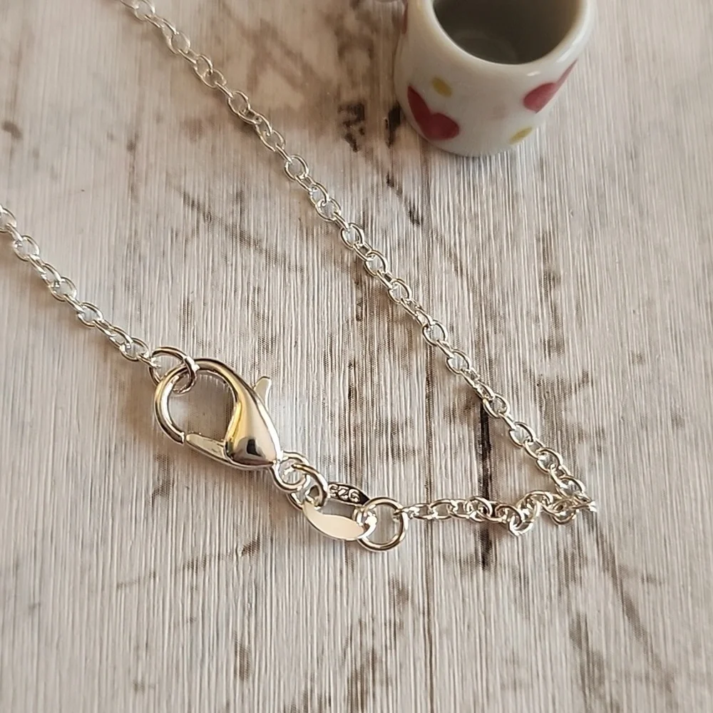 I Love Coffee NECKLACE Ceramic Mug 925S Plated 20 inch chain - Picture 3 of 5
